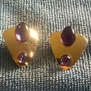 Gold tone Faux Amethyst Cabochons Earrings